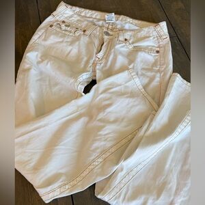 VTG True Religion Women’s 30 Joey Big T Flare Flap Pockets USA Made Ivory White